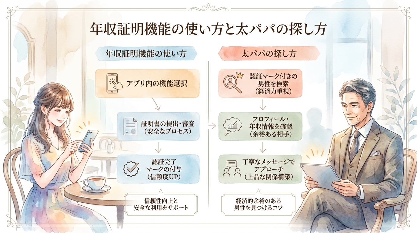 年収証明機能の使い方と太パパの探し方